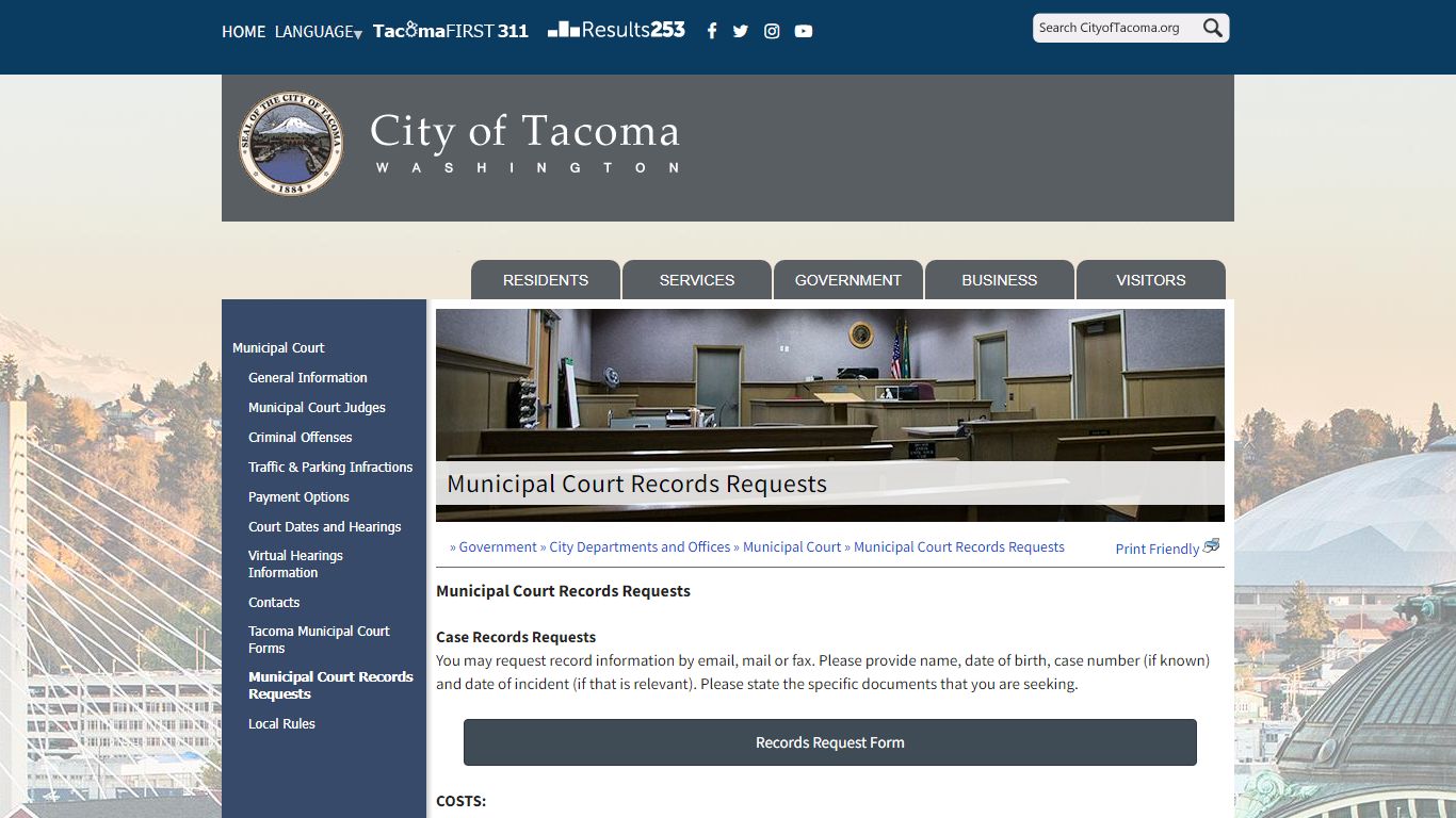 Municipal Court Records Requests - City of Tacoma