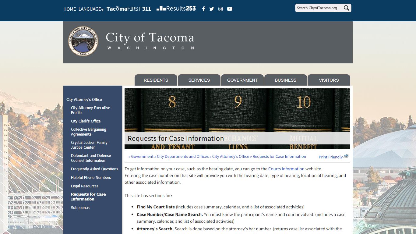 Requests for Case Information - City of Tacoma
